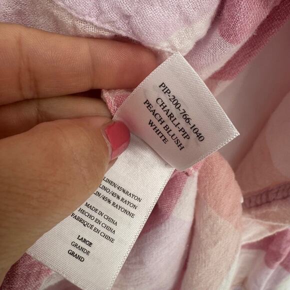 Rails Charli Pip Peach Blus White Plaid Linen Blend Button Down Shirt Large - Picture 7 of 8